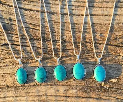 5 шт. тибетское посеребренное синее бирюзовое ожерелье с подвеской в форме кристалла, созданное в лаборатории Free Size синий