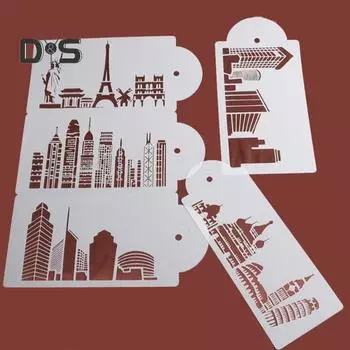 5 шт., трафарет для торта, ориентир, строительный узор, инструменты для выпечки, ПВХ, сделай сам, украшение для десерта, тиснение, форма