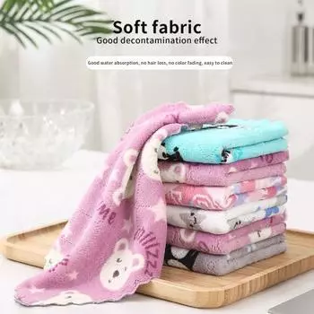5 шт. тряпка для протирания с мультяшным узором, двухслойная, против жира, сильное водопоглощение, мягкие кухонные полотенца из кораллового флиса с принтом, товары для дома A