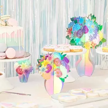 5 шт./упак. Бумага для украшения ваз с двухсторонними иллюзионными цветами, трехмерный цветок для украшения витрины дома, вечеринки, принадлежностей разноцветный