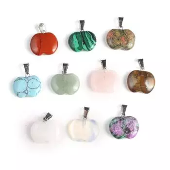 5 шт./упак. кулон из натурального камня в форме яблока, рейки, лечебный кристалл, кварц, драгоценный камень, подвески для изготовления ювелирных изделий, аксессуары «сделай сам», 19x20 мм 5Pcs/19x20mm