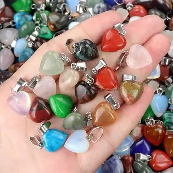 5 шт./упак. кулон в виде целебного хрустального сердца, натуральный камень, кварц, драгоценные камни, подвески для изготовления ювелирных изделий, ожерелье, браслет, серьги, аксессуары, ремесло 13x13 мм 5Pcs/13x13mm