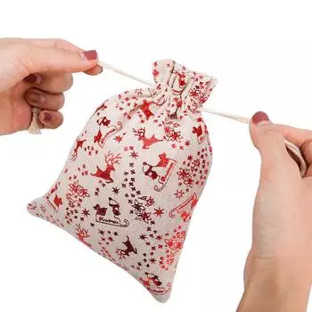 5 шт./упак. Рождественский подарочный мешок, хлопчатобумажные льняные мешочки с завязками для хранения закусок, конфет, ювелирных изделий, рождественских украшений, подарков, упаковочных пакетов 13x18cm