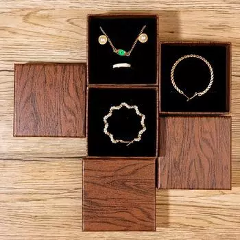5 шт. Упаковка колец DIY крафт-бумага серьги коробка органайзер для ожерелий свадебный подарок коричневые деревянные шкатулки для ювелирных изделий винтажный стиль темно-коричневого