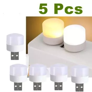 5 шт. USB светодиодная лампа с вилкой 1 Вт, супер яркая защита глаз, USB лампа для книг, компьютер, мобильная зарядка, USB светодиодный ночник