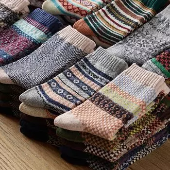 5 шт. утолщенных носков до середины икры в этническом стиле, студенческие винтажные чулки, осенне-зимние, мужские, корейские, много стилей