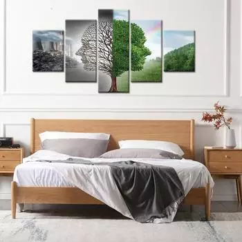 5 шт. Времена года Радуга Лицо Дерево Пейзаж Картины Куадрос Настенное искусство Домашний декор Холст Картины Постеры Украшения Аксессуары Без рамки 20x35cm*2 20x45cm*2 20x55cm*1 No Frame