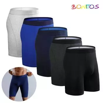 5 шт. в упаковке, длинные мужские трусы, брендовые спортивные мужские боксеры, сексуальное нижнее белье для мужчин, боксеры из натурального хлопка, длинные мужские трусы S