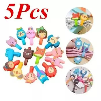 5 шт. в упаковке, милый мультяшный держатель для кабеля наушников, зажим для хранения кабеля наушников, случайный цвет