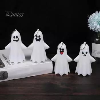 5 шт. в упаковке, украшение на Хэллоуин с привидениями, работающее от батареек, подвесные белые светодиодные брелки с привидениями для украшения дома на Хэллоуин Sets