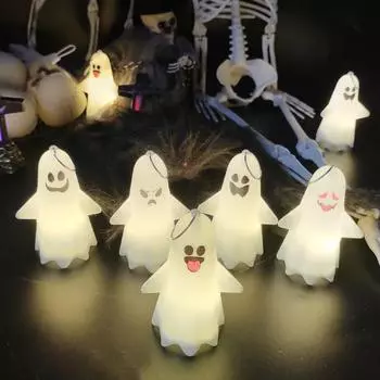 5 шт. в упаковке, украшение на Хэллоуин с привидениями, работающее от батареек, подвесные белые светодиодные брелки с привидениями для украшения дома на Хэллоуин Sets