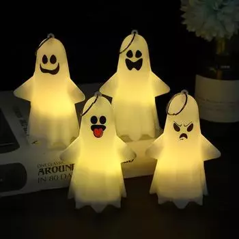5 шт. в упаковке, украшение на Хэллоуин, призрачные светильники на батарейках, подвесной белый светодиодный брелок в виде привидения