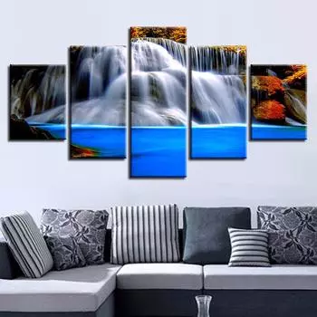 5 шт., водопад, озеро, осенний пейзаж, современная роспись, настенный принт, художественные холсты, постеры, живопись для гостиной, домашний декор, фотографии 20x35 20x45 20x55cm