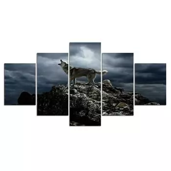 5 шт., вой волк, животное, природа, современный декор, холст, настенное искусство, 5 шт., фотографии, HD печать, домашний декор, без рамки, 5 панелей, абстракция 20x35 20x45 20x55cm