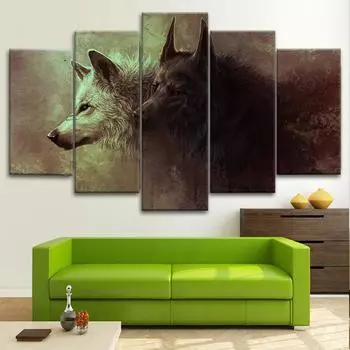 5 шт. волк, белый, черный, храбрый, природа, красота, дикая 5 шт., холст, настенный художественный принт, Декор, 5 шт., картины, плакат, HD печать, домашний декор 20x35 20x45 20x55cm