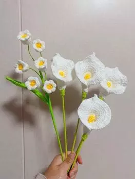 5 шт. вязаные крючком каллы лилии искусственные цветы креативные подарки для подруги день рождения женщины свадебные букеты изысканные вязаные вещи декор комнаты 5pcs белый