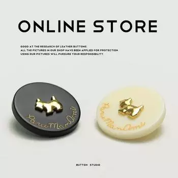 5 шт. Xiaoxiang Cute Wind Puppy Metal Resina Double Button Tweed Jacket Cardigan Swirl Button Clothing 1 #[puppy letter black] 15mm