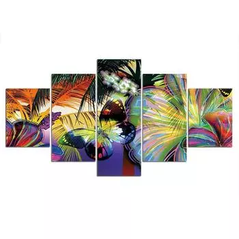 5 шт. Яркие цветы-бабочки, современный декор, холст, настенное искусство, HD печать, фотографии, картины, домашний декор, 5 панелей, декор для комнаты, постер 20x35 20x45 20x55cm