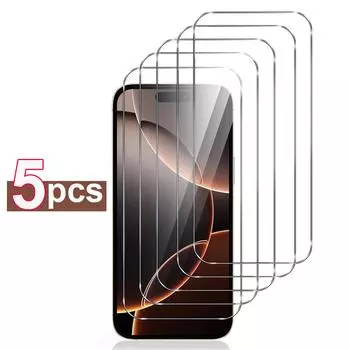 5 шт закаленное стекло для iPhone 11 12 13 14 15 16 Pro Max X XS MAX XR 12 MINI 16 Plus ProMax защитная пленка для экрана iPhone 16 Plus белый
