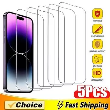 5 шт. закаленное стекло для iPhone 15 13 11 12 14 Pro Max Mini защитное стекло для iPhone 16 7 8 Plus X XR XS MAX защитное стекло iphone 11 чистый