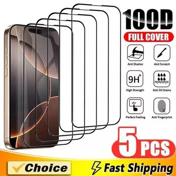 5 шт. закаленное стекло для iPhone 16 14 13 12 11 15 Pro Max защитное стекло для iPhone 13 Mini XR X XS MAX 8 Plus защитное стекло iphone 11 чистый