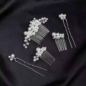 5 шт. Заколки для волос с имитацией жемчуга, клипсы и расческа для женщин, цветочные расчески для волос, свадебные украшения для волос для подарка, женщины