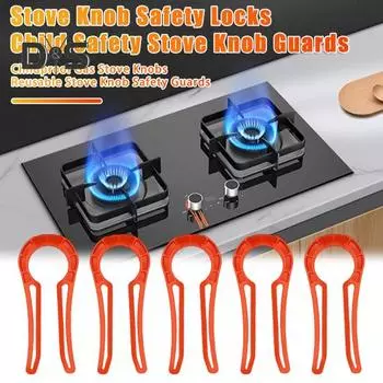 5 шт. защитных крышек для ручки газовой плиты, замки для защиты от детей, простая установка защитного кожуха для кухонной плиты, защитная накладка на ручку плиты 5pcs оранжевый