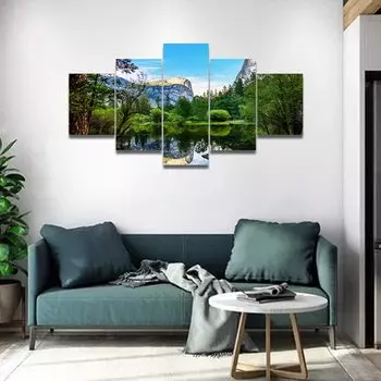 5 шт., зеркало с природным озером в национальном парке Йосемити, США, настенное искусство, декор для комнаты, современный 5 шт., холст, постер, домашний декор, без рамки 20x35 20x45 20x55cm
