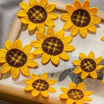 5 шт. Желтые вышитые заплатки с подсолнухами для ремонта сумок и джинсов, ширина 7,2 см