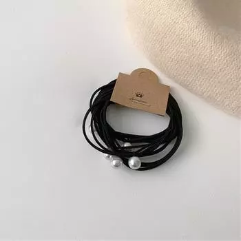 5 шт. Жемчужные резинки для волос для девочек, черные высокоэластичные резинки для женщин, детей, тонкие резинки-скранчи, аксессуары для волос, простая веревка для волос