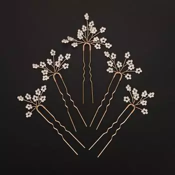 5 шт. Жемчужные свадебные заколки для волос для женщин, серебряные свадебные аксессуары для волос, ювелирные изделия, ручная работа, золотой головной убор для невесты и вечеринки, украшения