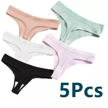5 шт. женские хлопковые трусики M-XL удобные стринги нижнее белье женские трусы бикини сексуальные трусики с низкой посадкой для девочек с Т-образным вырезом M белый