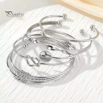 5 шт. женские открывающиеся браслеты разных форм полированный сплав набор браслетов регулируемый размер ювелирные изделия для вечеринок случаи серебряный