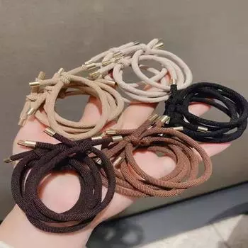 5 шт. женские резинки для волос, высокие эластичные завязанные дизайны, металлические украшения, держатели для хвостиков, аксессуары для волос чёрный