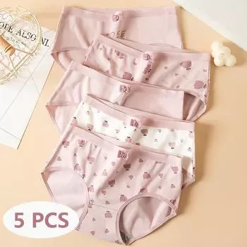 5 шт. женские трусики со средней талией и бантом, милые милые девчачьи трусы, хлопковые студенческие трусики с промежностью M