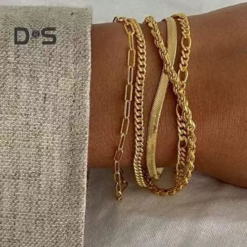 5 шт. женский браслет с застежкой-карабином, регулируемая полая цепочка, однотонный браслет, полированный, в стиле бохо, повседневная одежда, украшения для вечеринок 5pcs золотистый