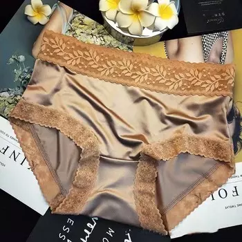 5 шт., женское нижнее белье с кружевными краями, сексуальное шелковое ледяное шелк, гладкая сумка на среднюю талию, большие треугольные брюки, повязка на голову M