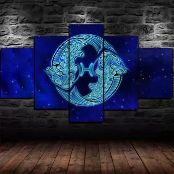 5 шт., знак зодиака Рыбы, астрологические рыбы, 5 шт., холст с принтом, плакат, настенный художественный декор, 5 шт., HD принт, без рамки, современный абстрактный 20x35 20x45 20x55cm