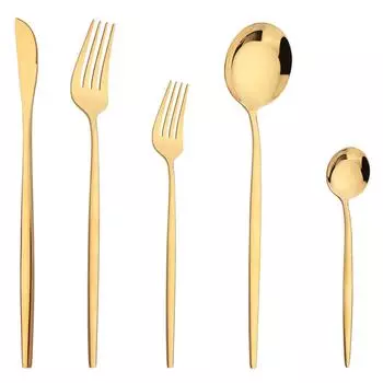 5 шт. золотой набор столовой посуды, посуда из нержавеющей стали, нож, десертная вилка, кофейная ложка, столовые приборы, столовые приборы в стиле Western Kiechen, серебро серебряный