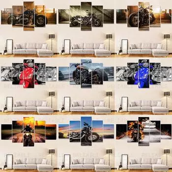 5 штук абстрактные крутые картины на холсте с изображением мотоцикла черно-белые постеры и принты настенные художественные картины для комнаты домашний декор без рамки 20x35cm*2 20x45cm*2 20x55cm*1 No Frame