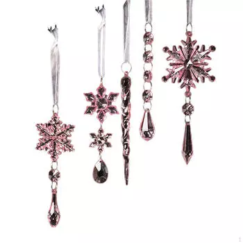 5 штук акриловых сосулек для украшения рождественской елки розовый