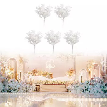 5 штук искусственных кедровых веток для свадьбы, декоративного домашнего офиса, праздничного декора белый