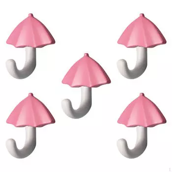 5 штук настенных крючков для пальто, держатель для полотенец в виде зонтика, органайзер для ключей Pink White