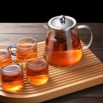 5 штук термостойкого стеклянного чайника с утолщенным фильтром и чайным сервизом с цветочным дизайном, очень подходящим для наслаждения свежезаваренным чаем дома S9195 Teapot + 4 Cups