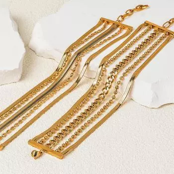 5-слойная широкая версия из титана и титановой стали, золотой браслет с переплетением