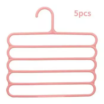 5-слойная вешалка для хранения одежды, держатель для шарфа-полотенца-5 шт. 5pcs розовый
