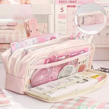 5-слойный пенал с прозрачным окном, многослойная сумка для ручек, большая емкость для хранения канцелярских принадлежностей, подарок для студента