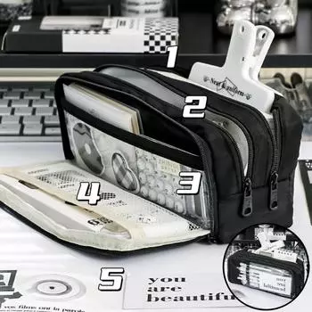 5-слойный пенал с прозрачным окном, многослойная сумка для ручек, большая емкость для хранения канцелярских принадлежностей, подарок для студента