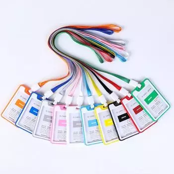 Двусторонняя обложка для служебной карты, держатель для пропуска, держатель для бейджа с именем, чехол для автобусной карты со шнурком 6.8*11cm красный