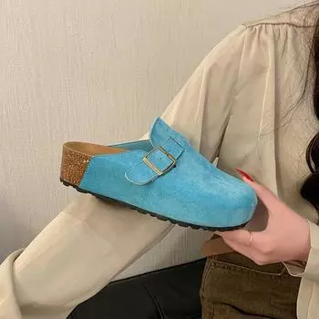 5 см толстая подошва увеличивающие рост полушлепанцы женские для улицы лето новая мода одинарные туфли на одной педали синие 35